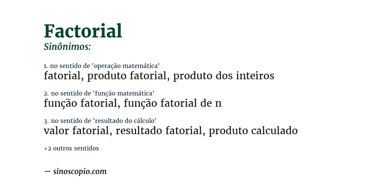 Sinônimo de factorial