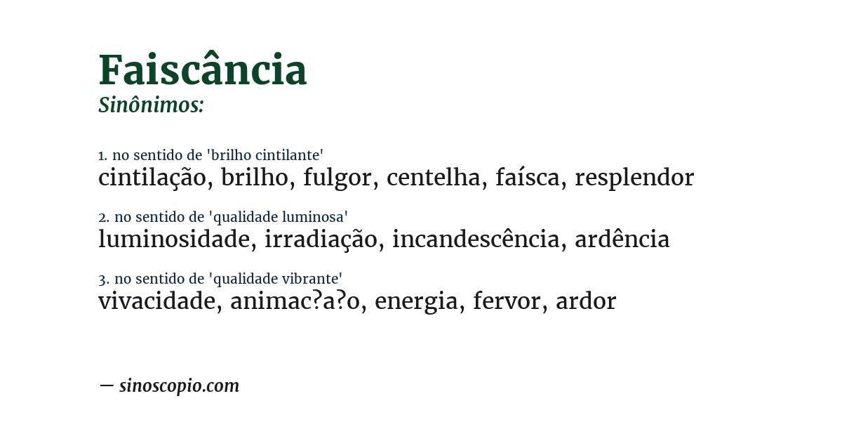 Sinônimo de faiscância