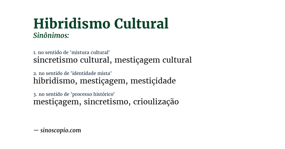 Sinônimo de hibridismo cultural