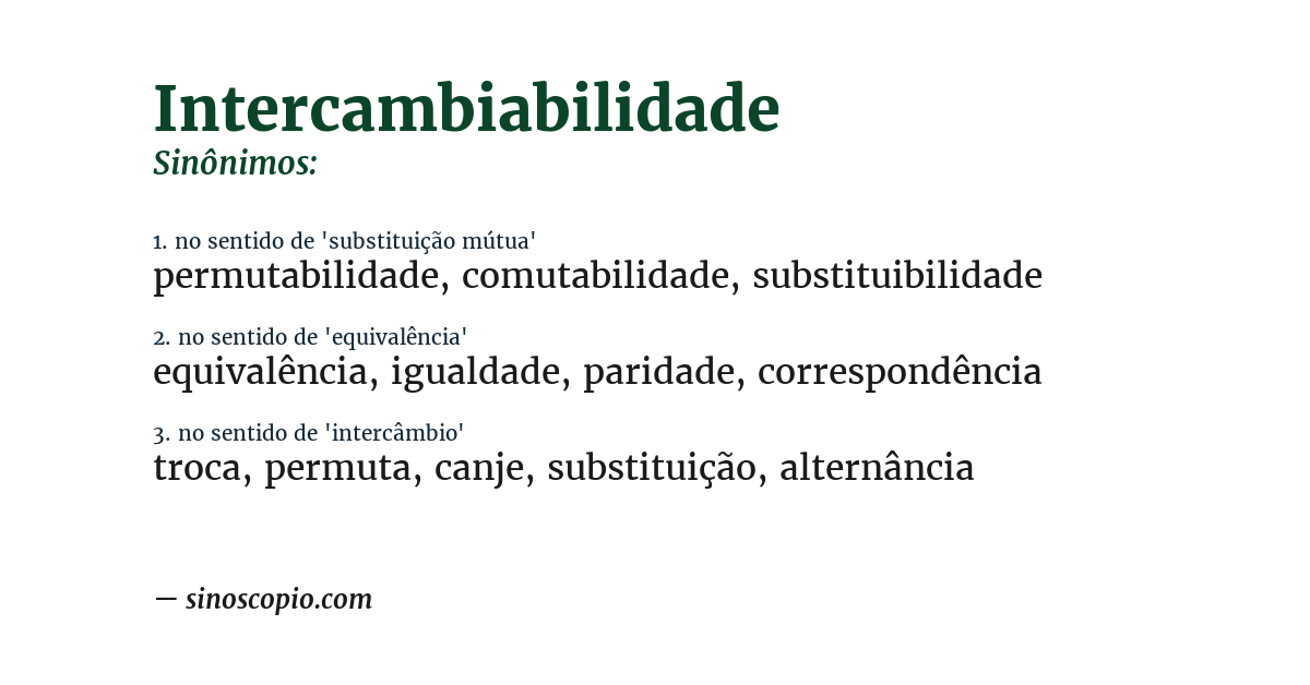 Sinônimo de intercambiabilidade