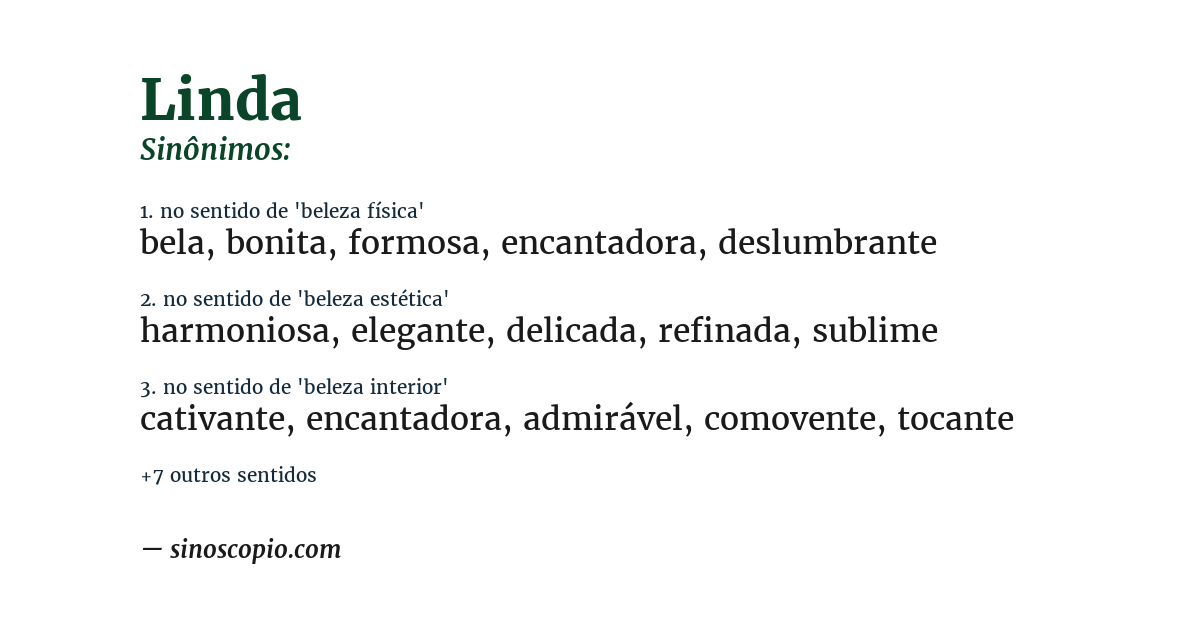 Sinônimo de linda
