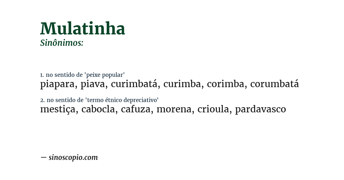 Sinônimo de mulatinha