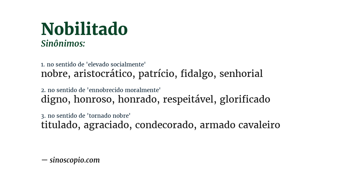 Sinônimo de nobilitado