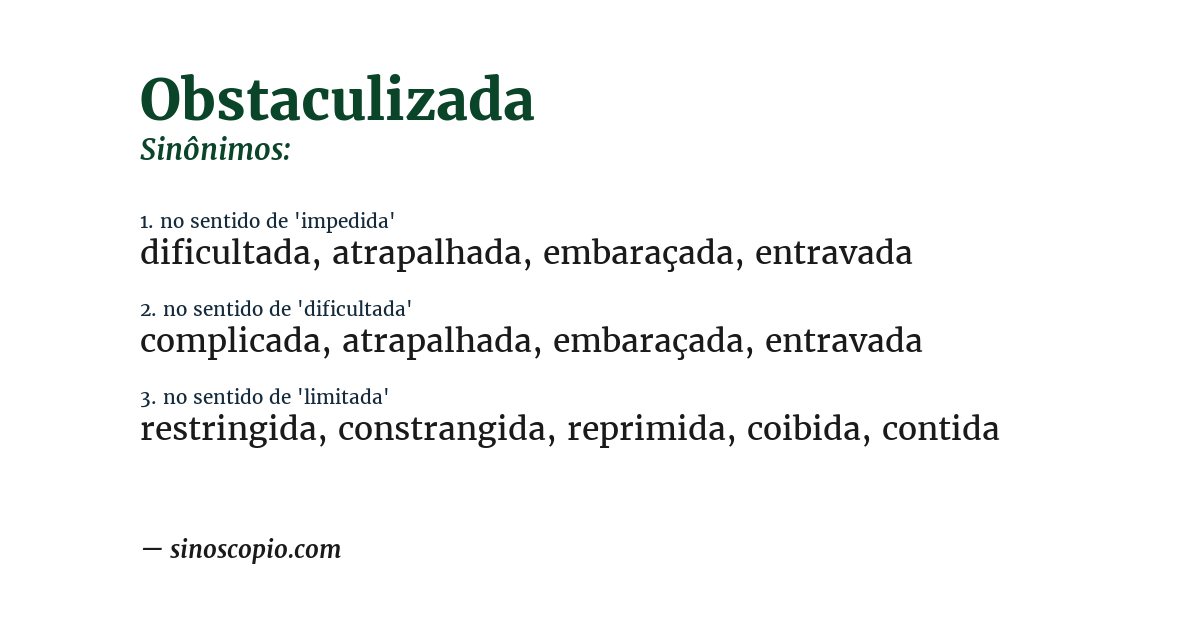 Sinônimo de obstaculizada