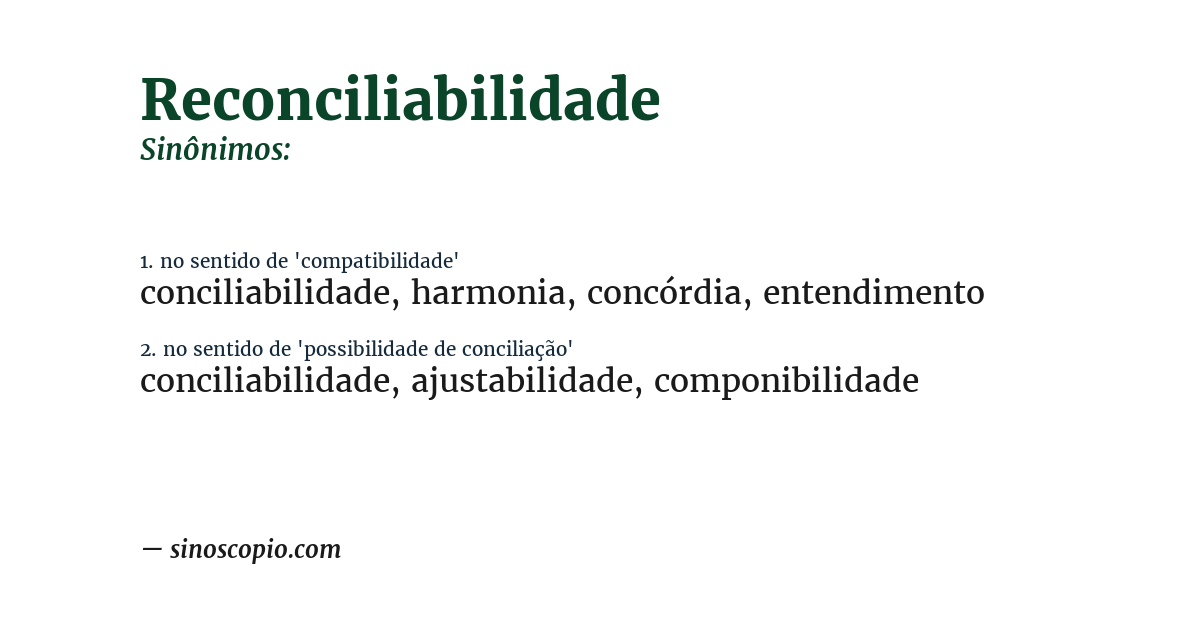 Sinônimo de reconciliabilidade