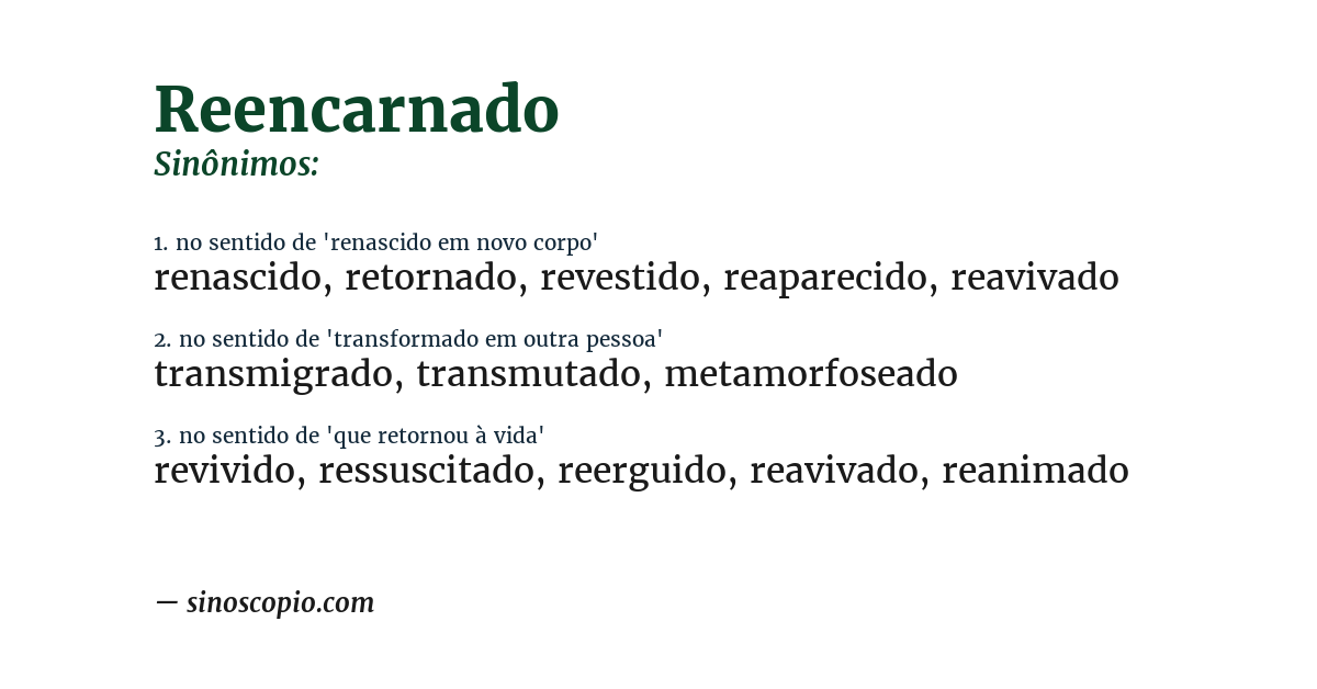 Sinônimo de reencarnado