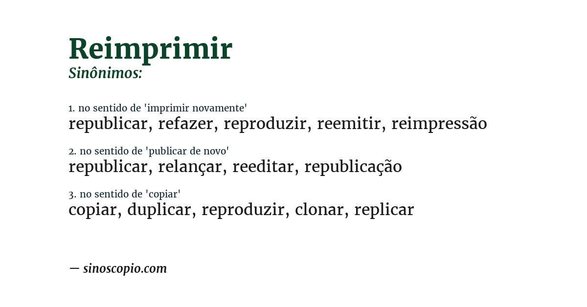 Sinônimo de reimprimir