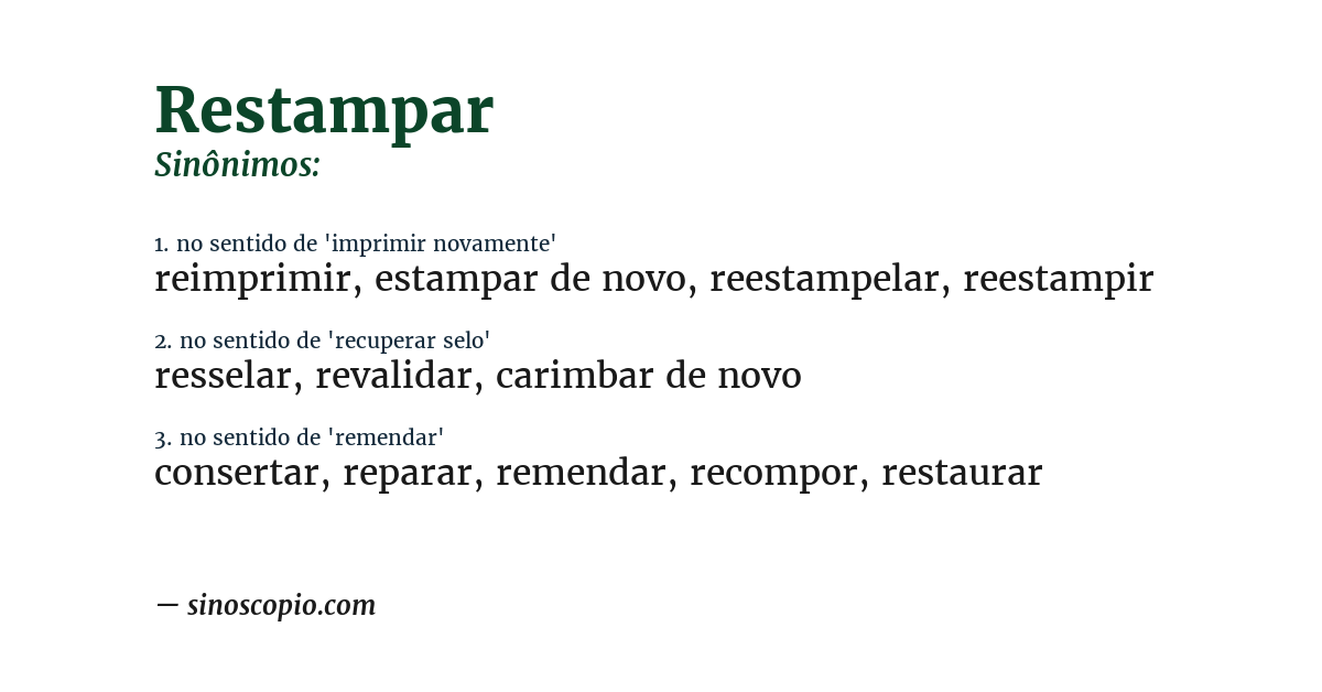 Sinônimo de restampar