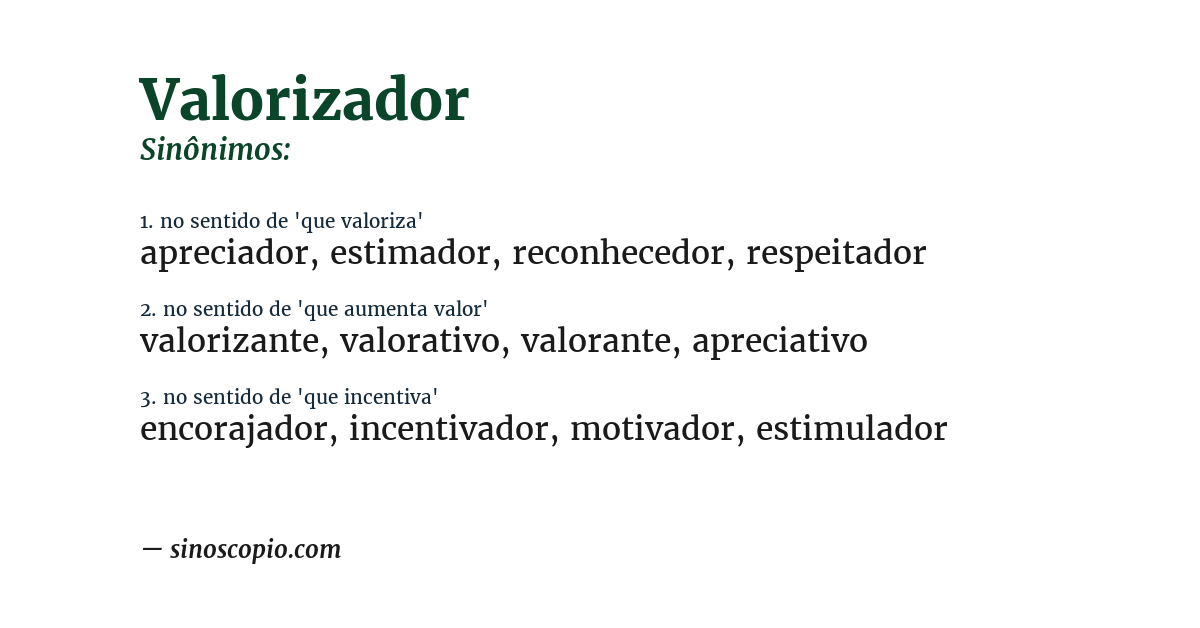 Sinônimo de valorizador