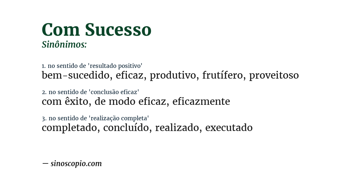Sinônimo de com sucesso