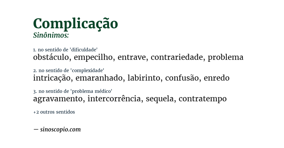 Sinônimo de complicação