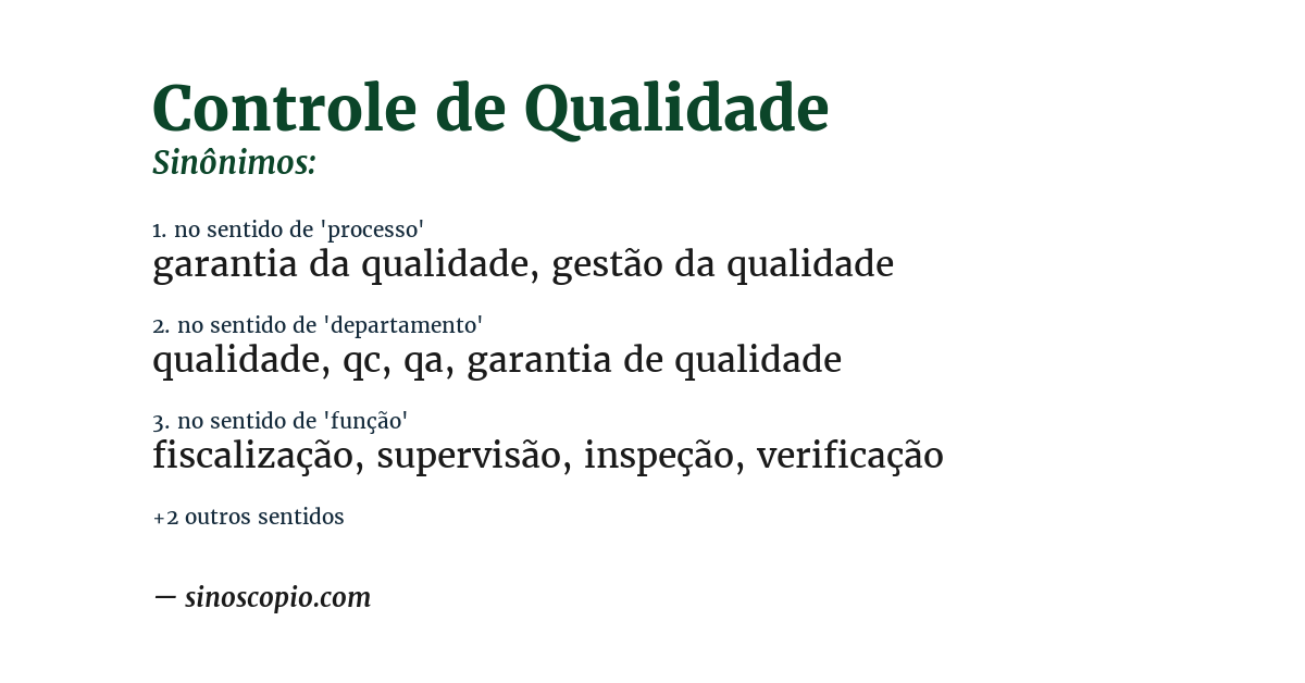 Sinônimo de controle de qualidade