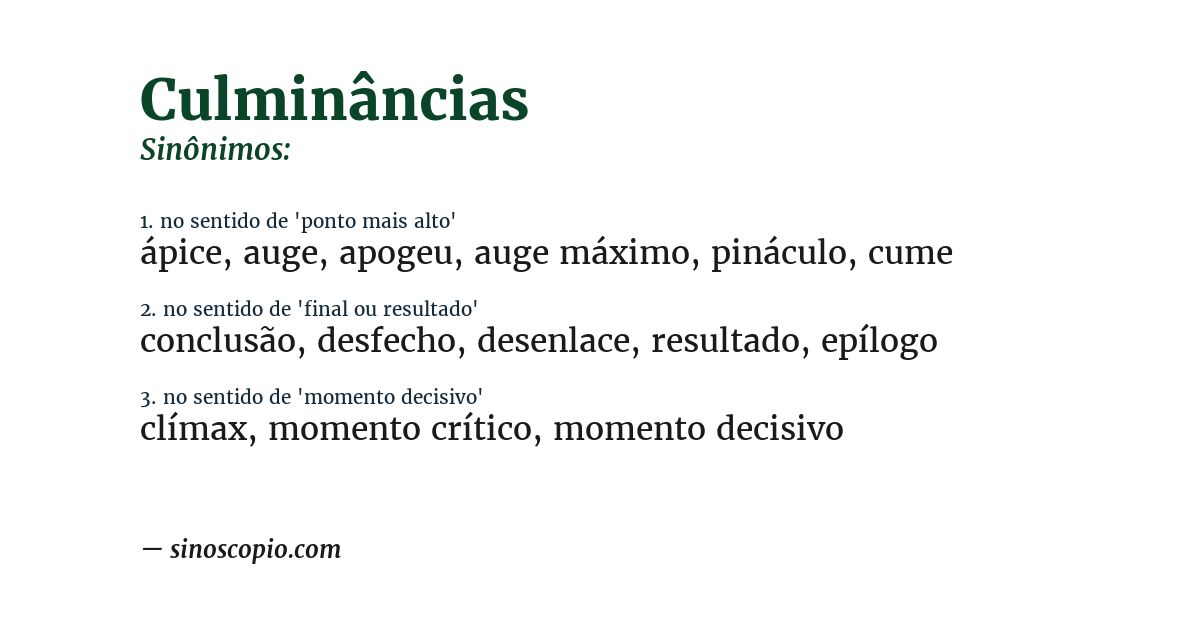 Sinônimo de culminâncias
