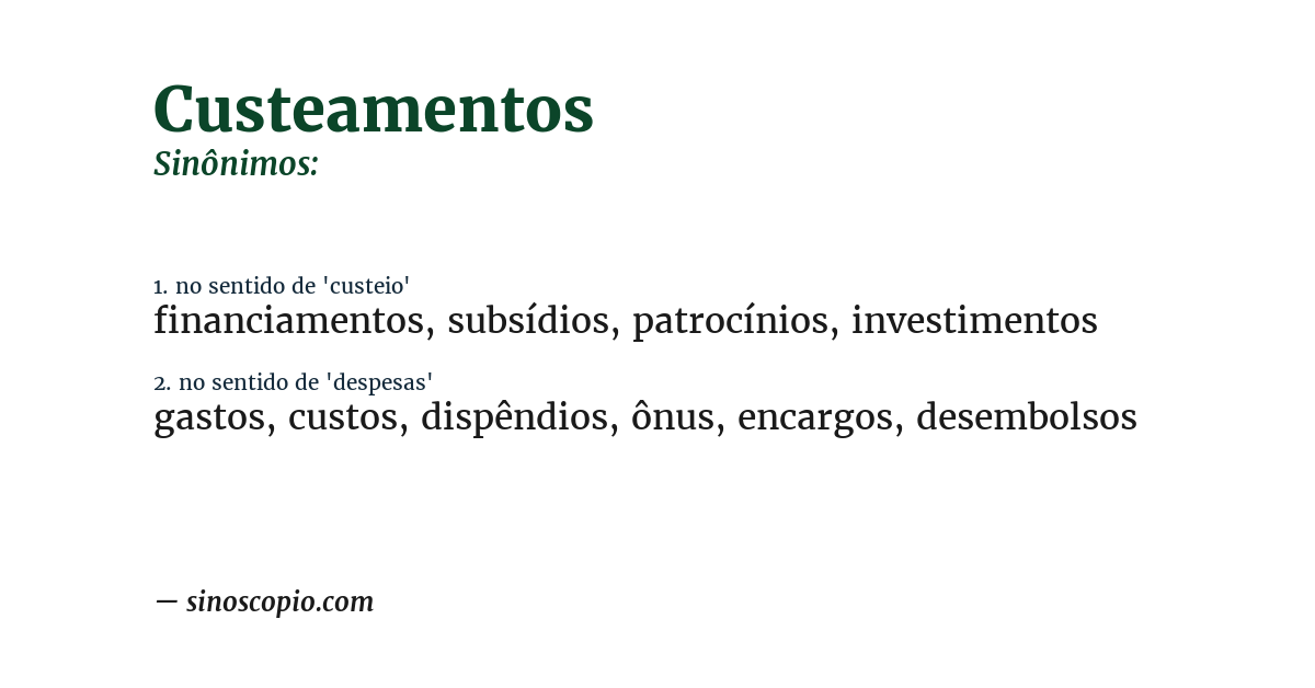 Sinônimo de custeamentos