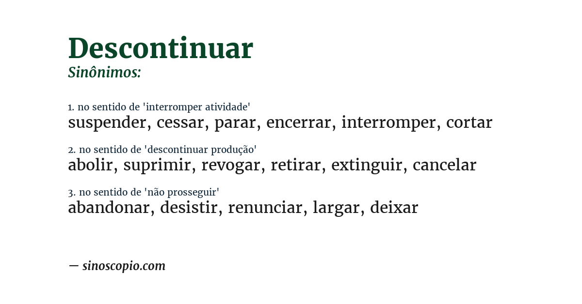Sinônimo de descontinuar
