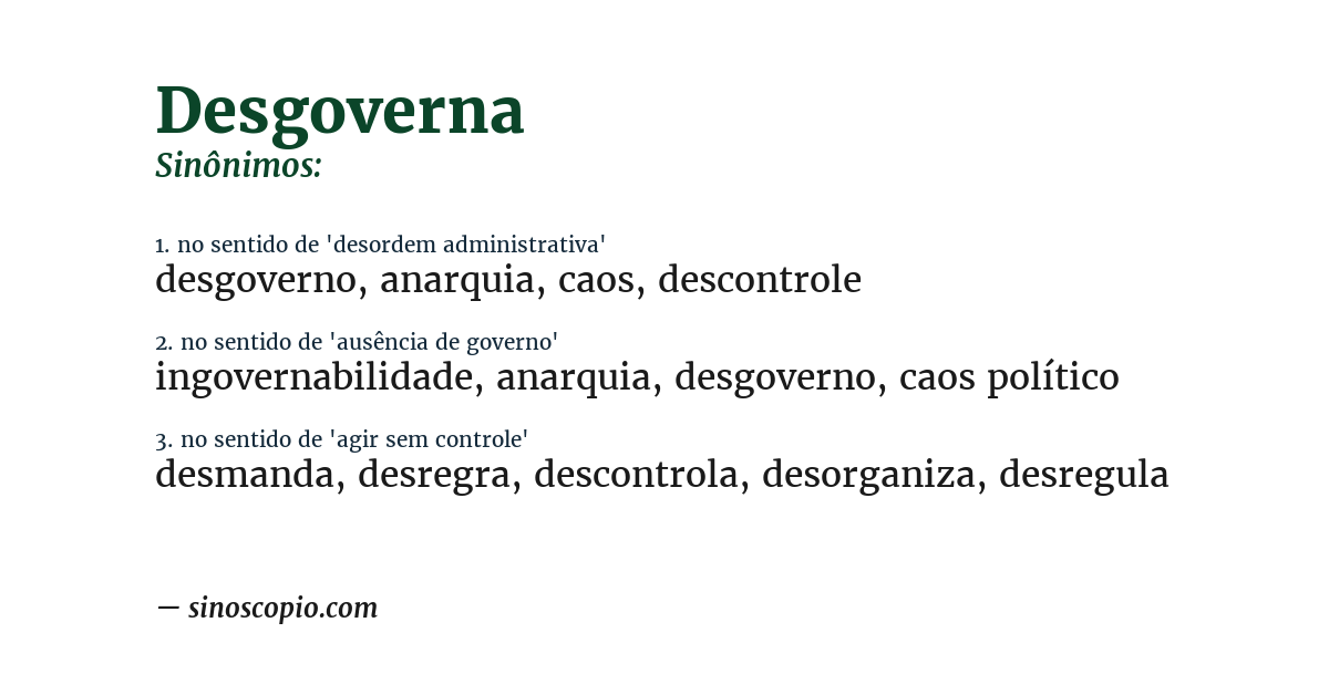 Sinônimo de desgoverna