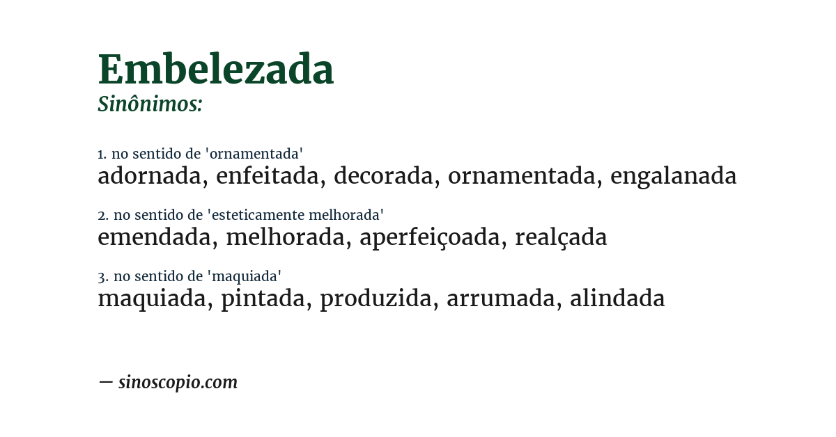 Sinônimo de embelezada