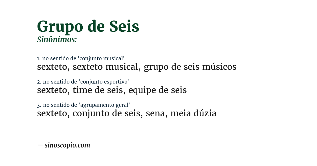 Sinônimo de grupo de seis