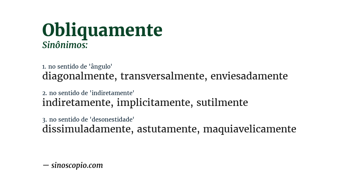 Sinônimo de obliquamente