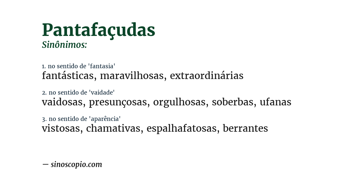 Sinônimo de pantafaçudas