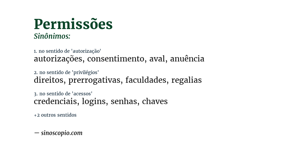 Sinônimo de permissões