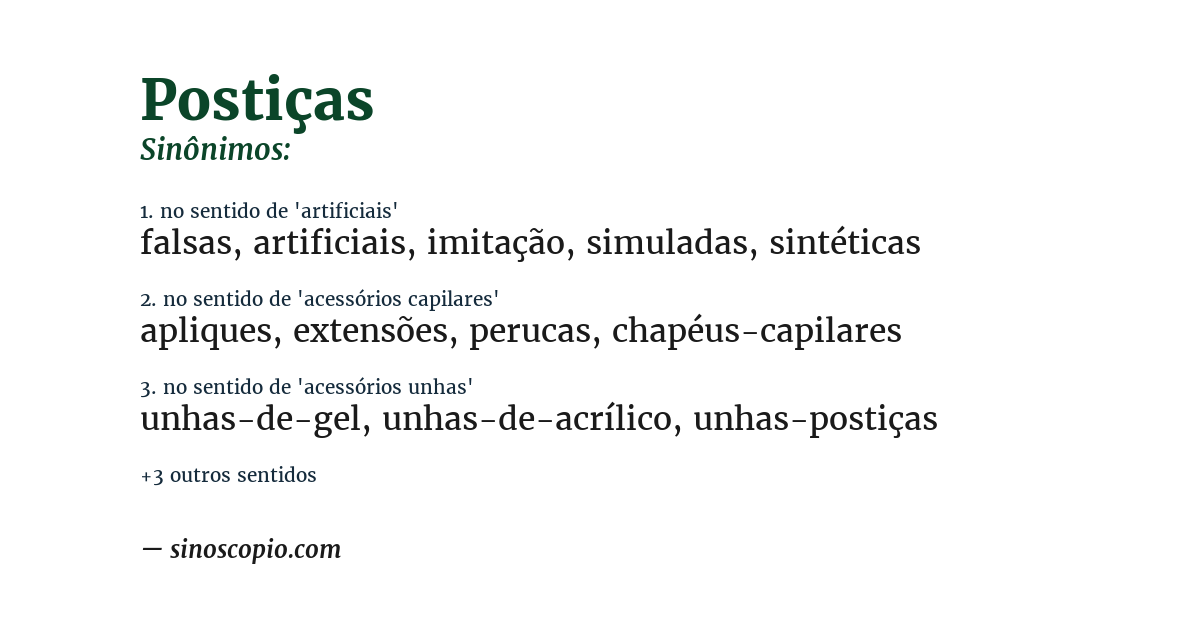 Sinônimo de postiças