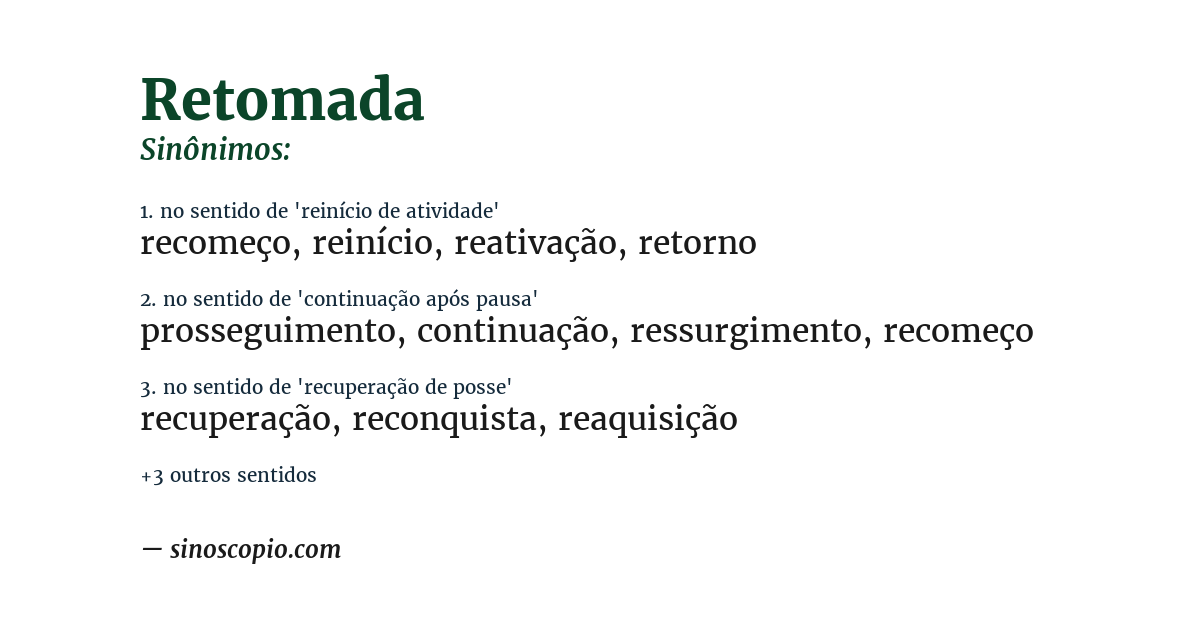 Sinônimo de retomada