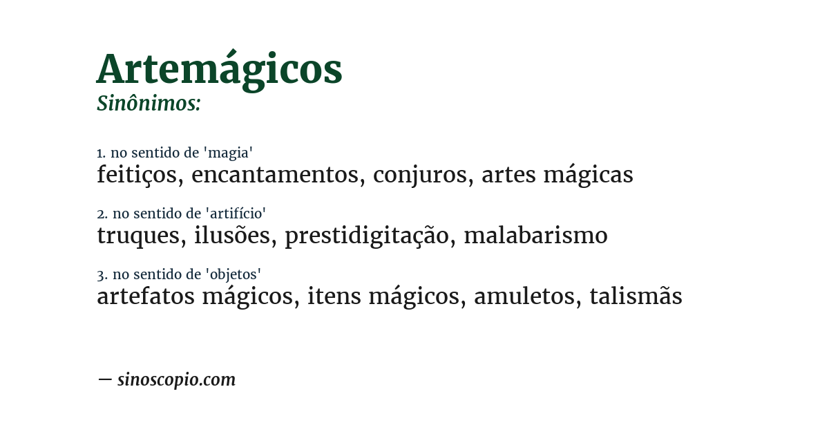 Sinônimo de artemágicos