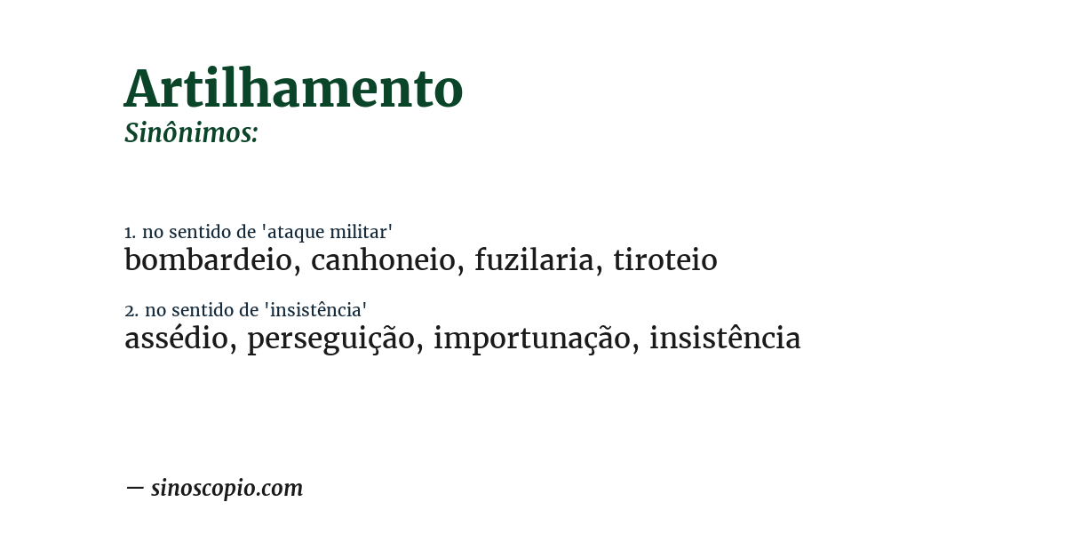 Sinônimo de artilhamento