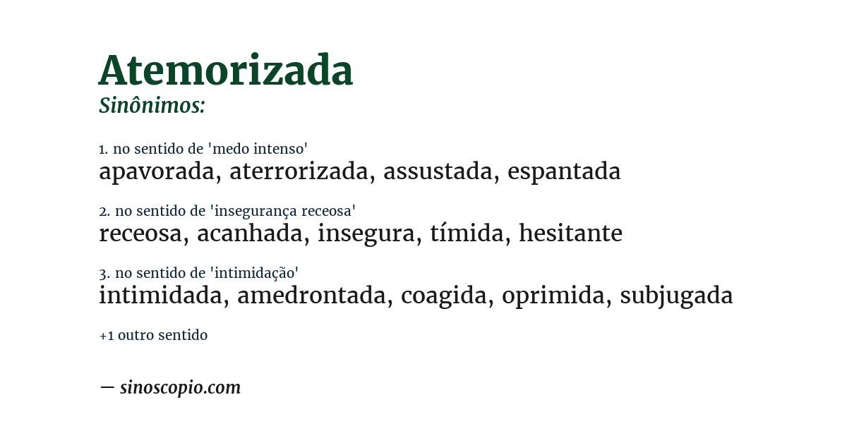 Sinônimo de atemorizada