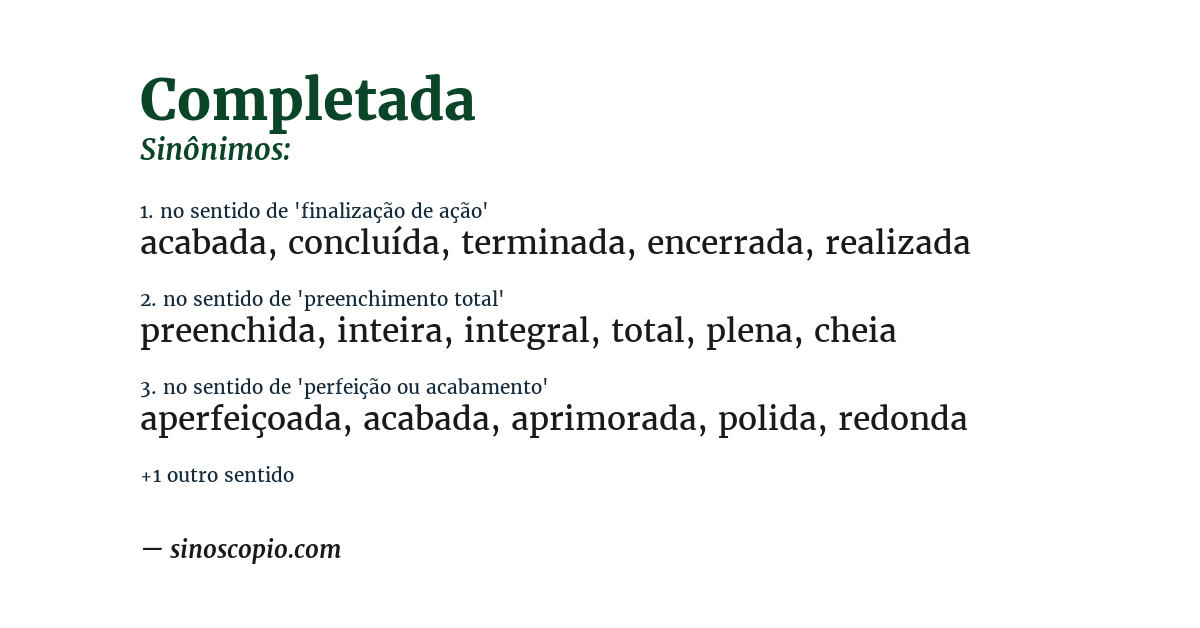 Sinônimo de completada