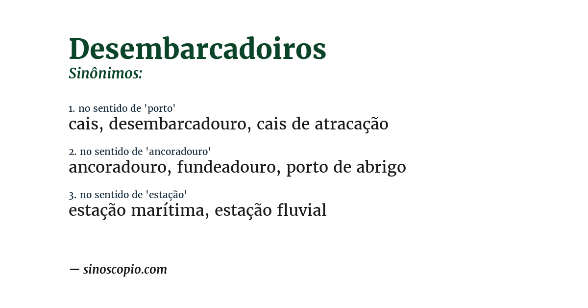 Sinônimo de desembarcadoiros