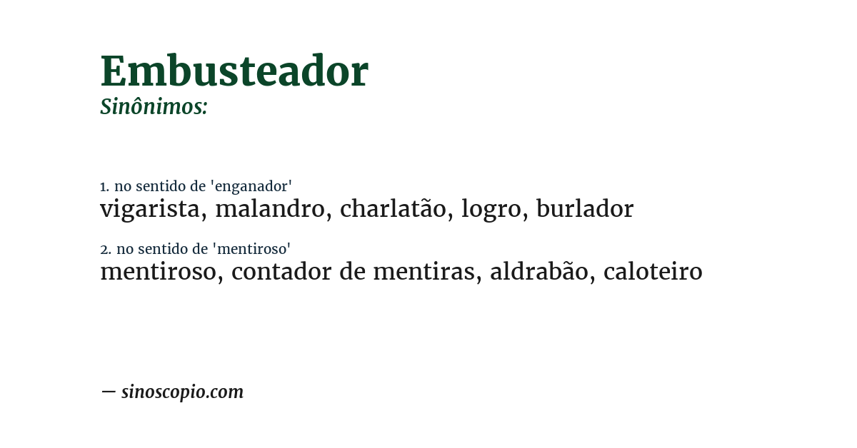 Sinônimo de embusteador