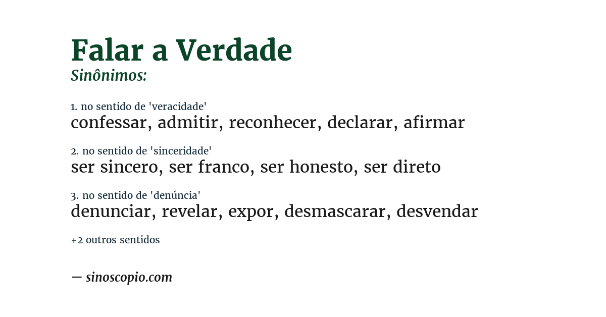 Sinônimo de falar a verdade