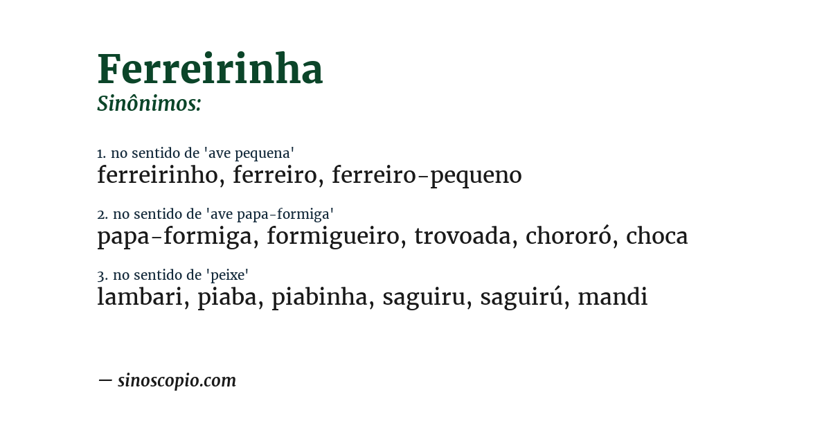 Sinônimo de ferreirinha