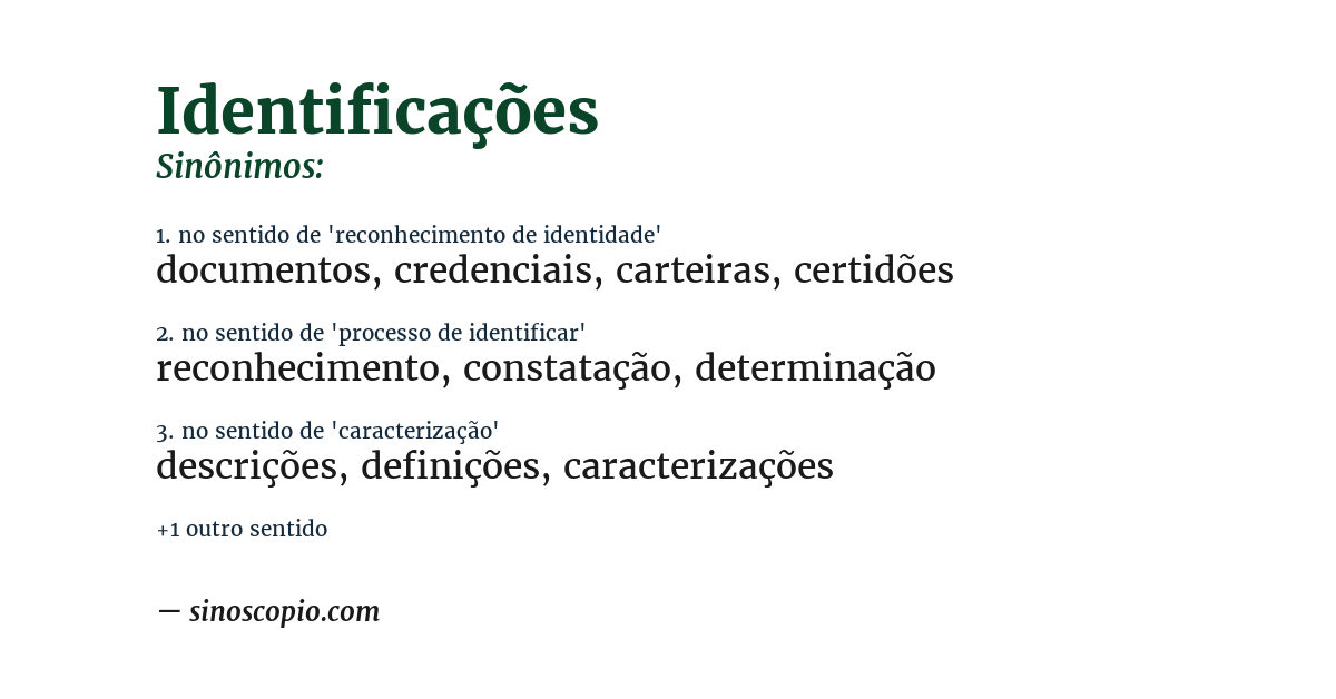 Sinônimo de identificações