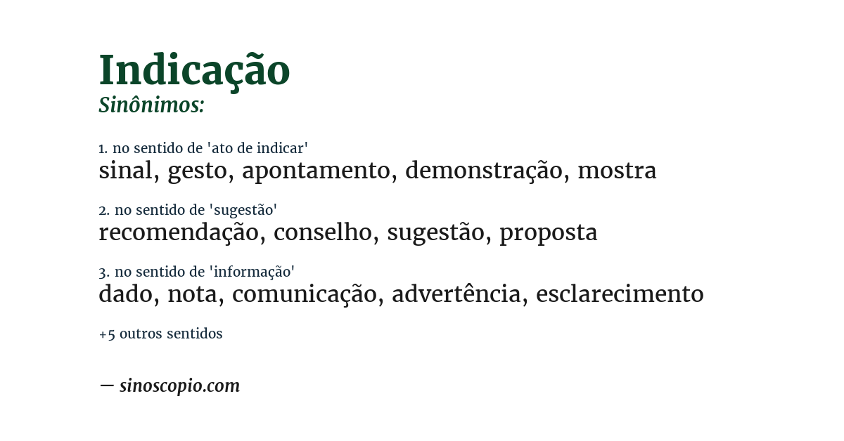 Sinônimo de indicação
