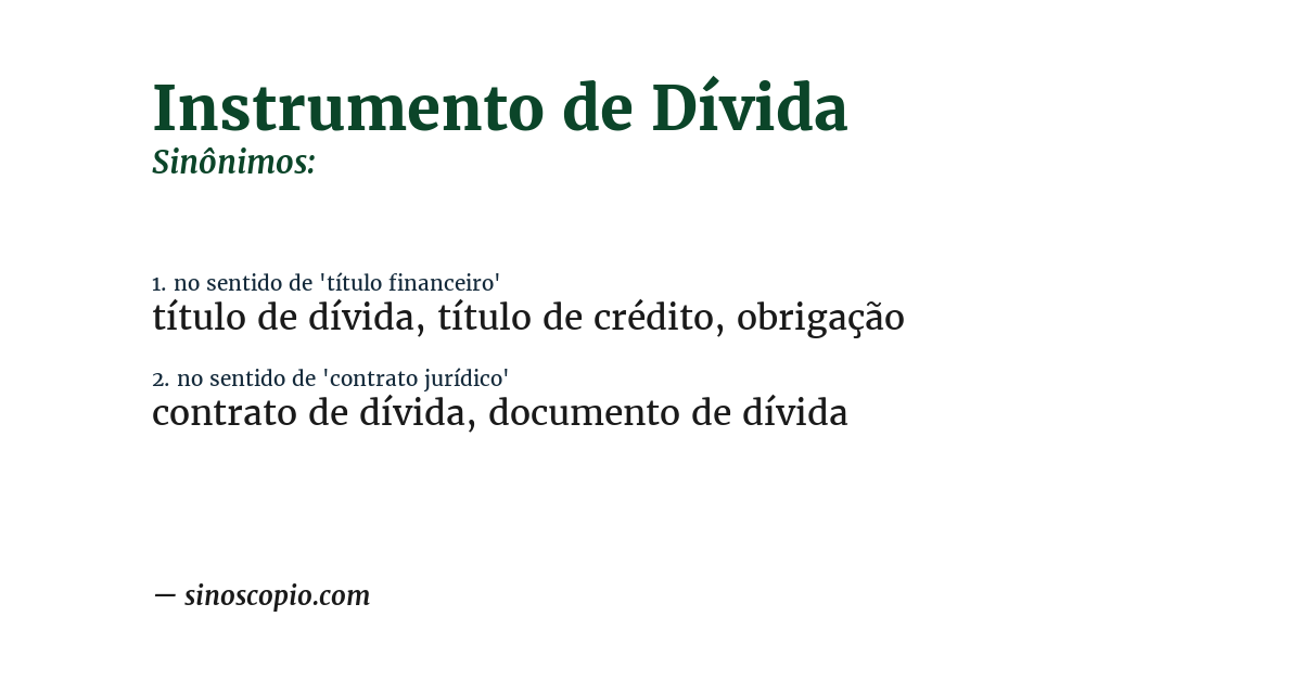 Sinônimo de instrumento de dívida