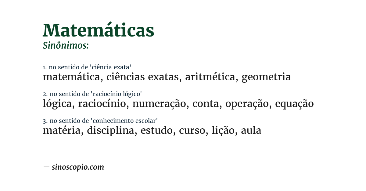 Sinônimo de matemáticas