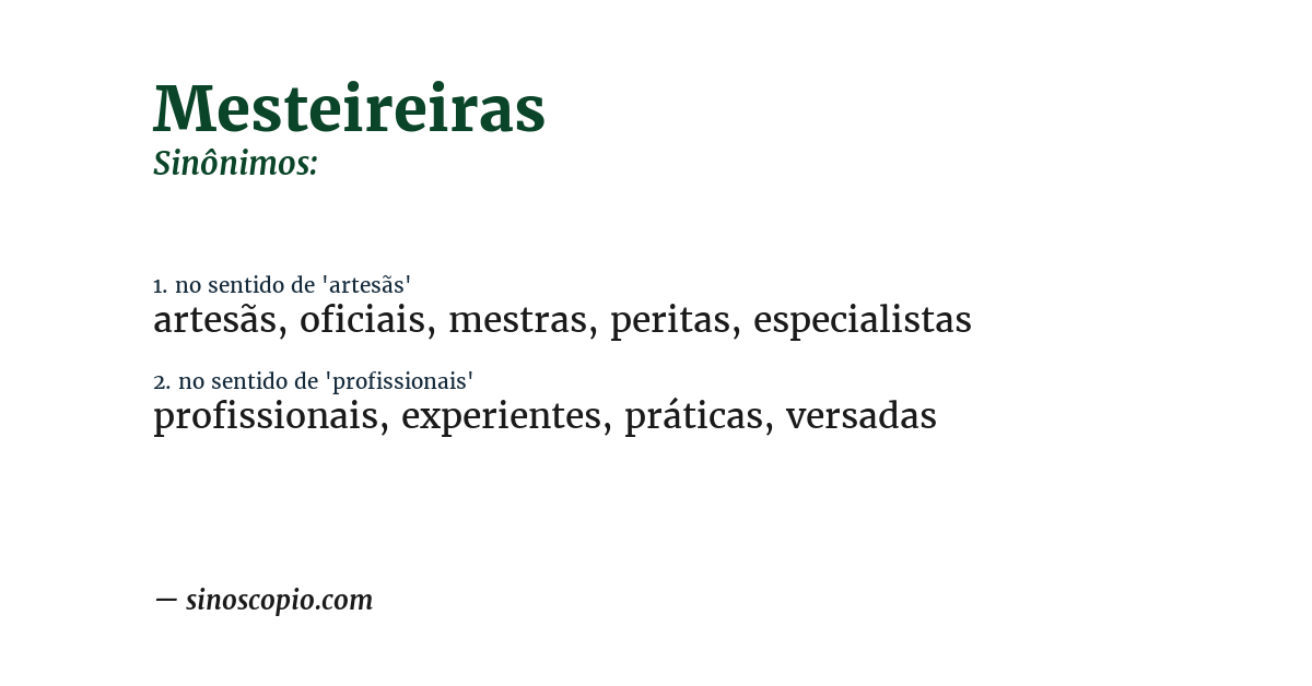 Sinônimo de mesteireiras