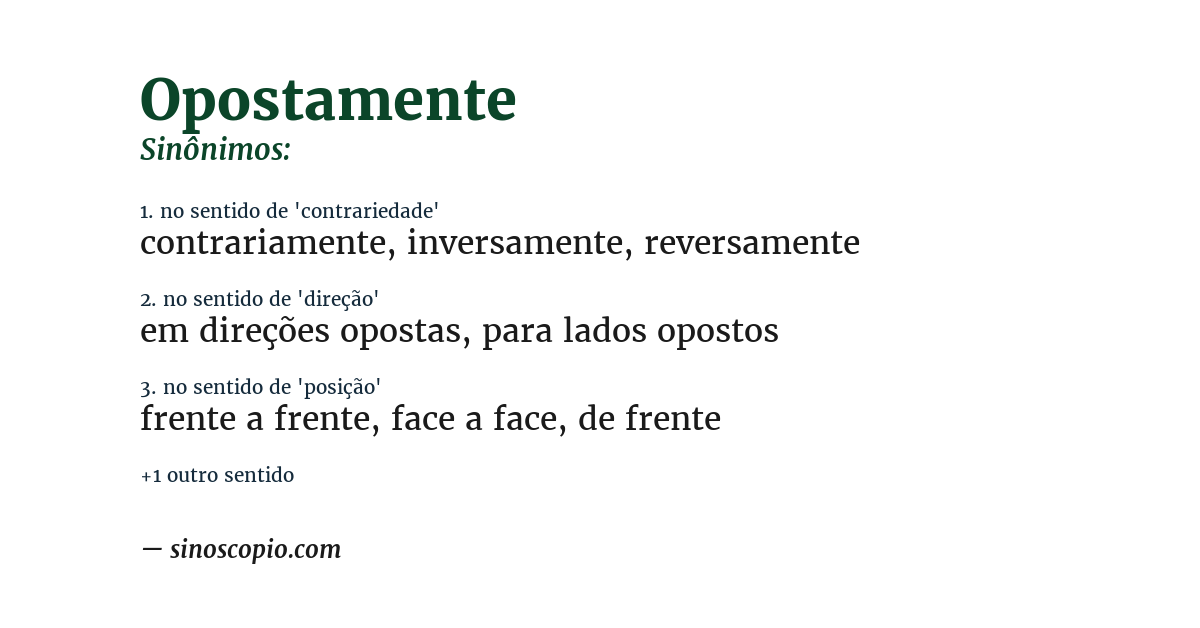 Sinônimo de opostamente