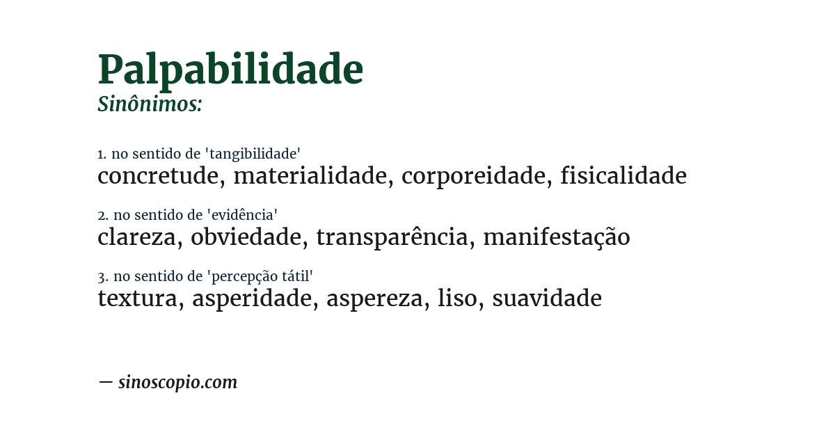 Sinônimo de palpabilidade