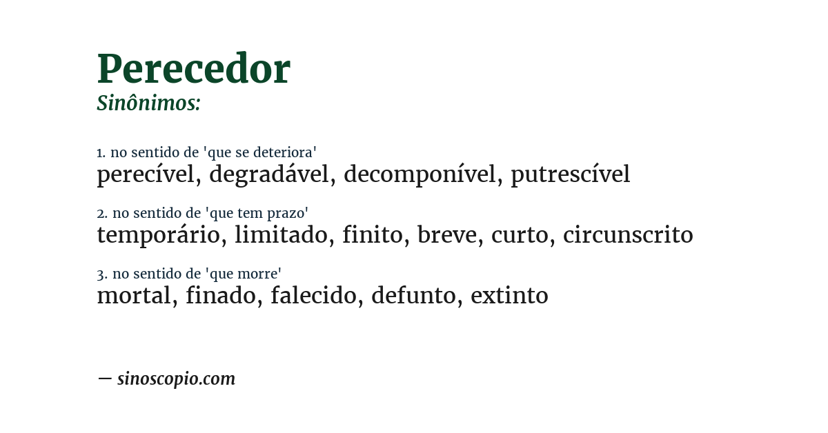 Sinônimo de perecedor
