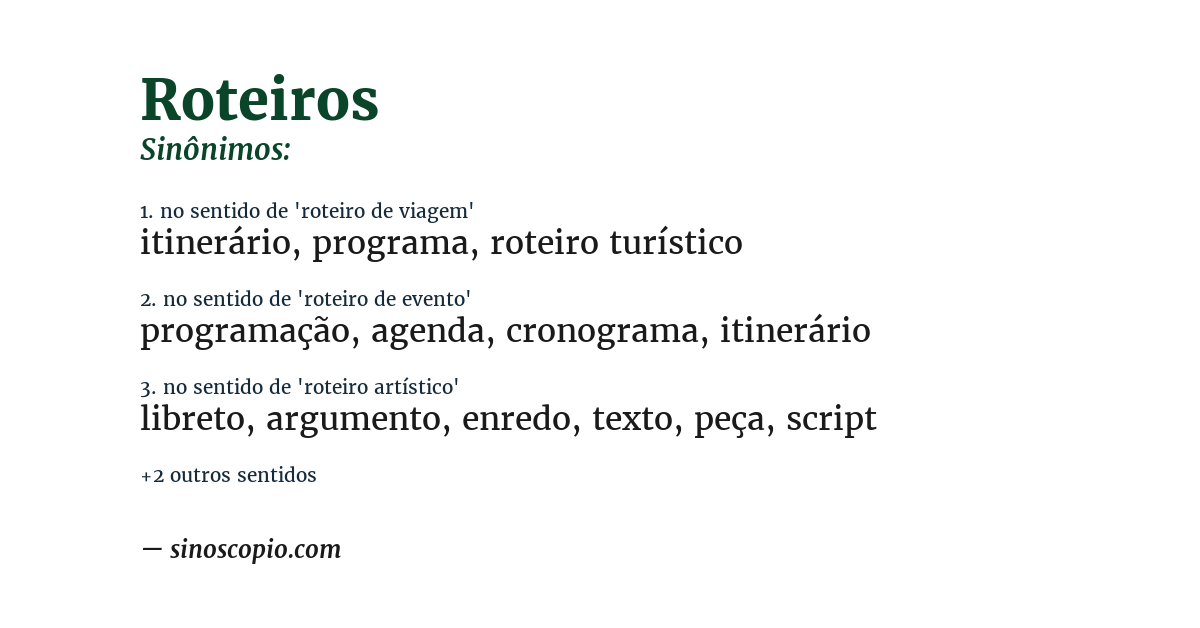 Sinônimo de roteiros