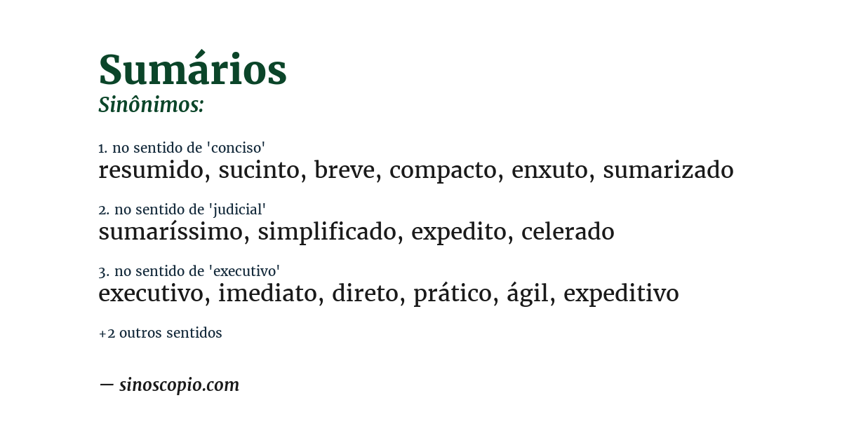 Sinônimo de sumários