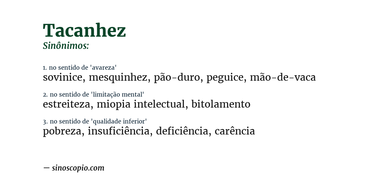 Sinônimo de tacanhez