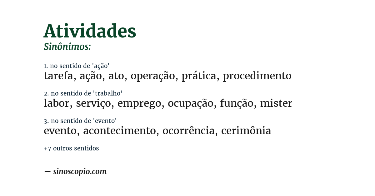 Sinônimo de atividades