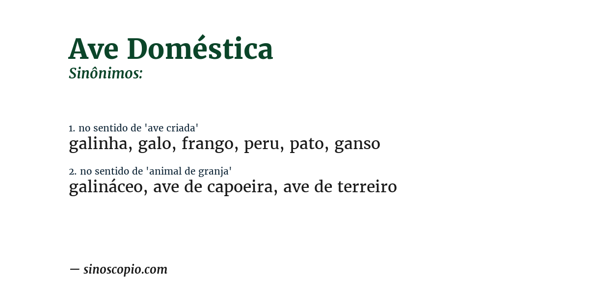 Sinônimo de ave doméstica