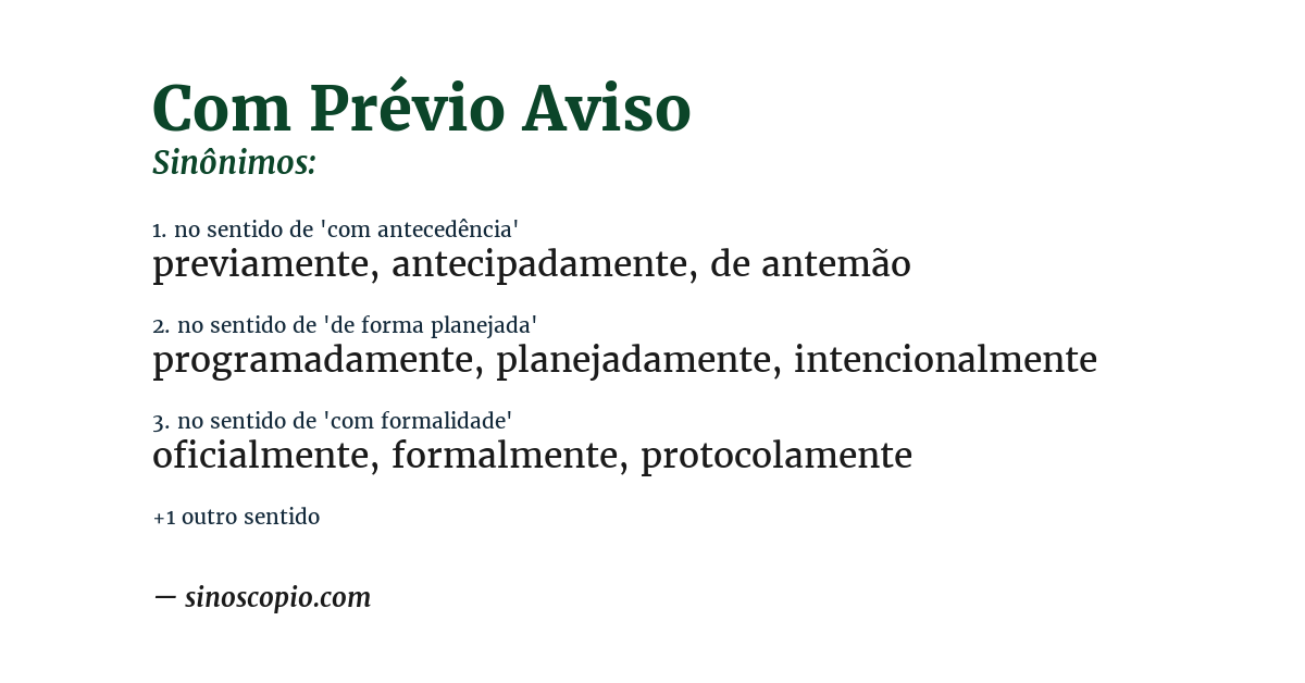 Sinônimo de com prévio aviso