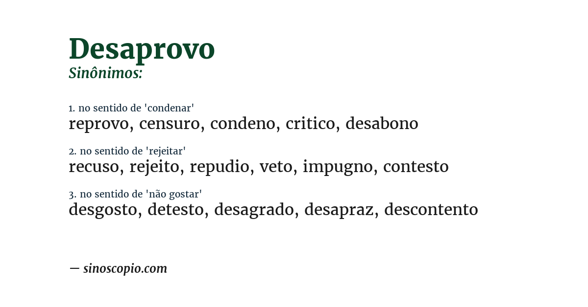Sinônimo de desaprovo